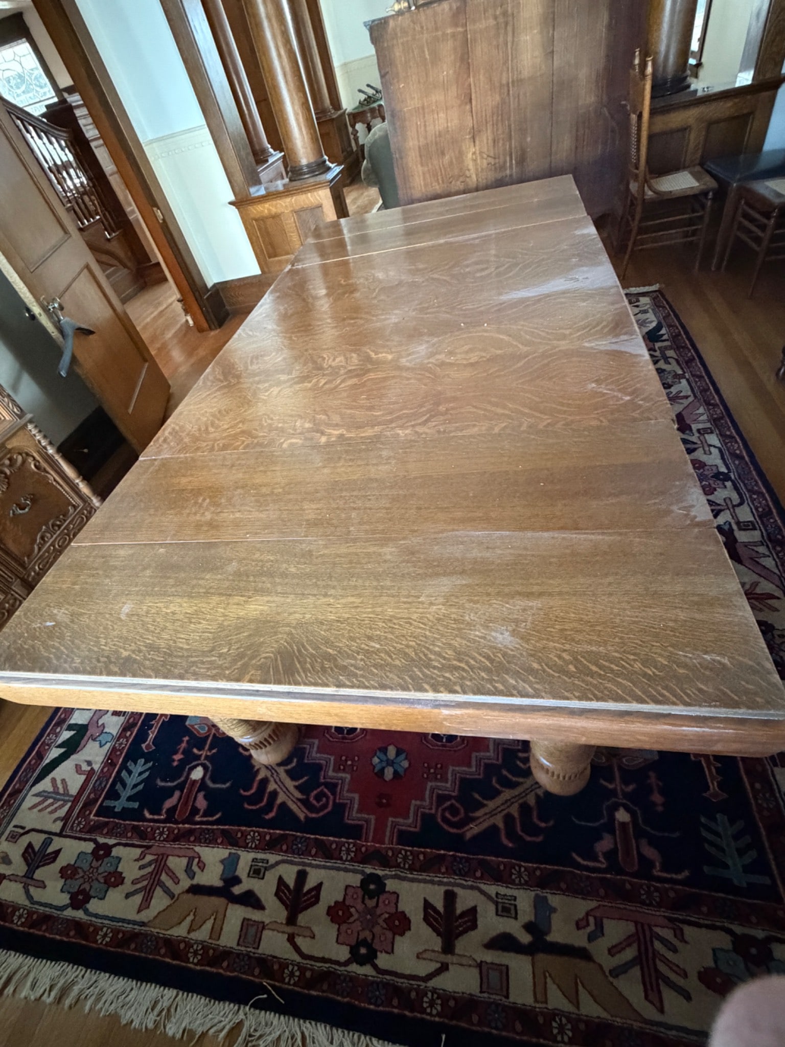 Large Rectangular Wooden Dining Table with Turned Legs - 2