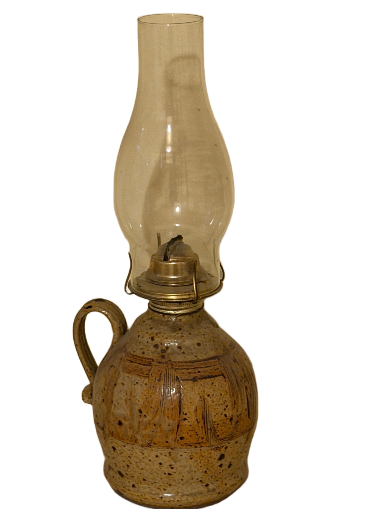 Ceramic Oil Lamp with Glass Chimney and Brass Burner (1 of 2)
