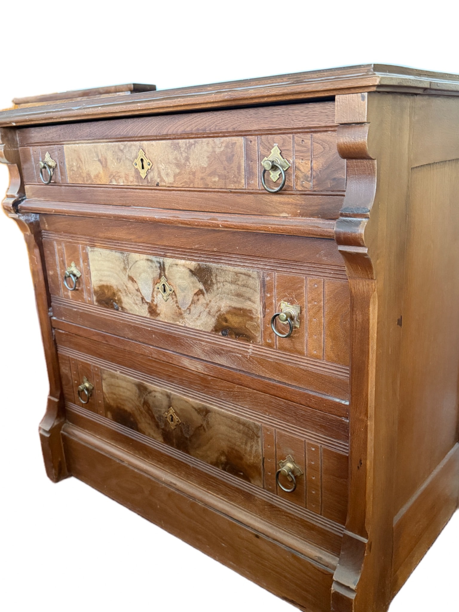 Antique Wooden Four-Drawer Chest with Brass Hardware (1 of 11)