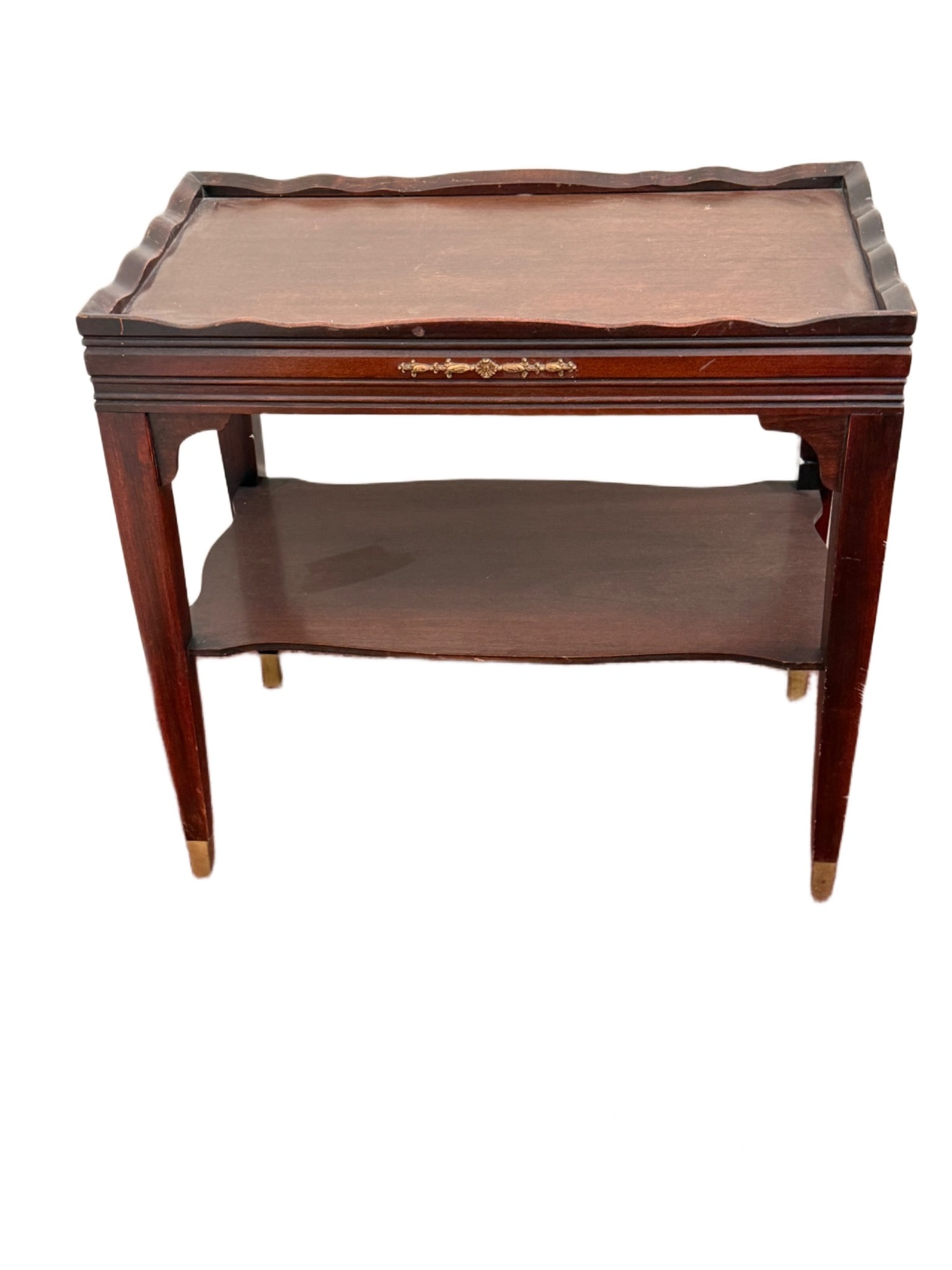 Mahogany Two-Tier Side Table with Brass Accents (1 of 6)