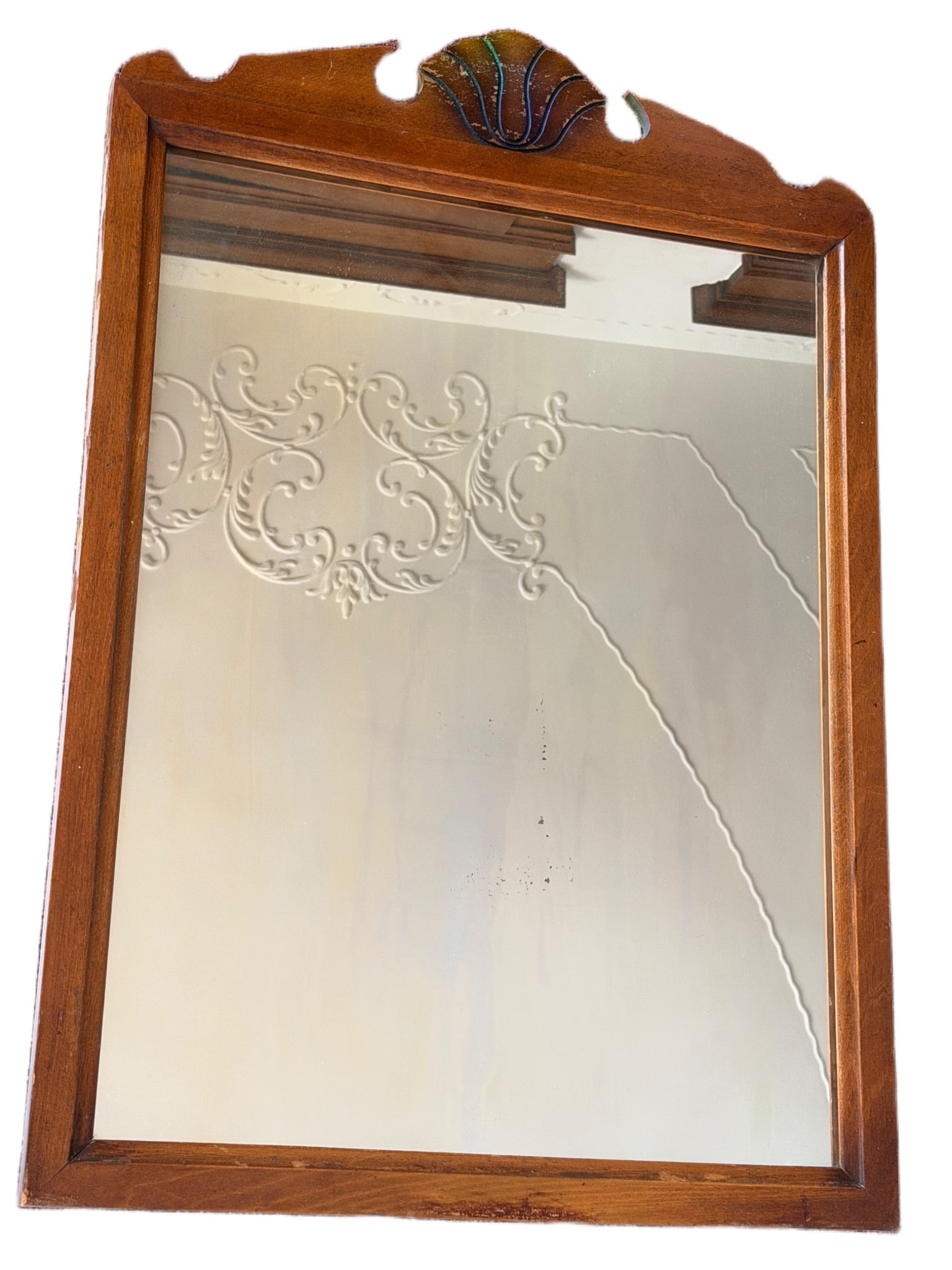 Wood-Framed Mirror with Decorative Shell Motif (1 of 6)