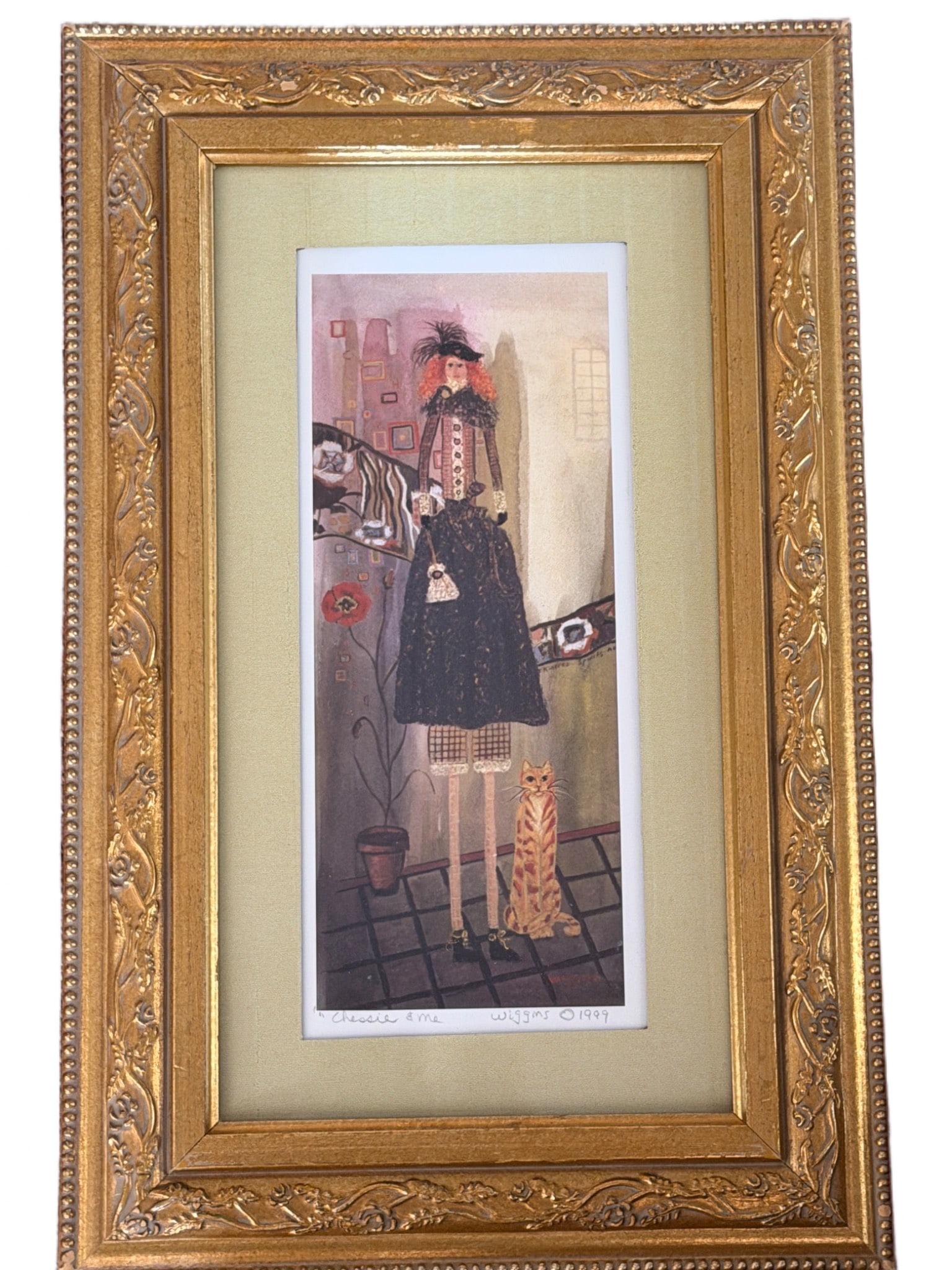 1999 Signed Art Print ‘Chessie & Me’ by Wiggins in Ornate Gold Frame (1 of 6)