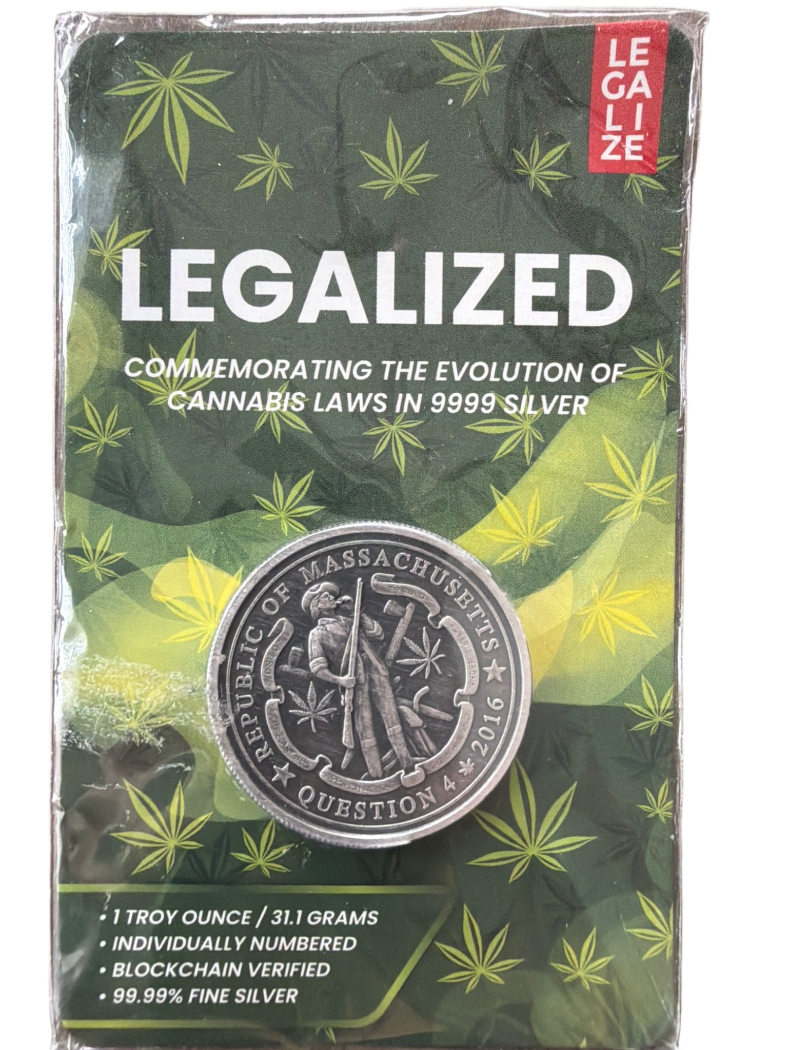 2016 Republic of Massachusetts Legalized Silver Coin, 39.46 Grams (1 of 3)