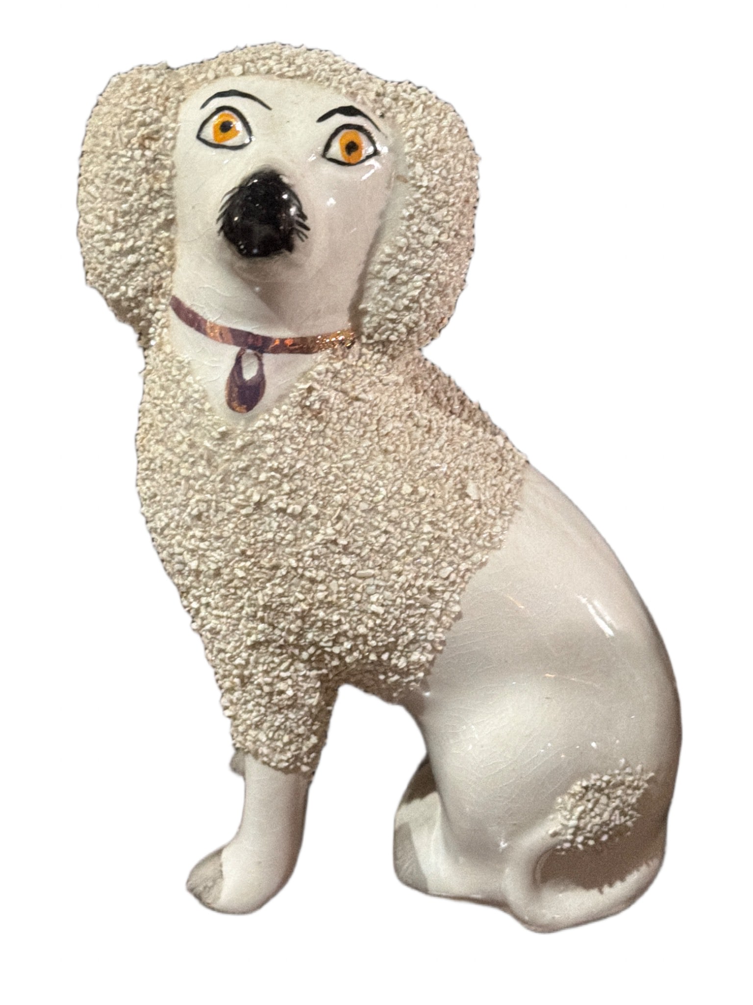 Staffordshire-Style Porcelain Figurine of a Seated Dog with Textured Coat (1 of 4)