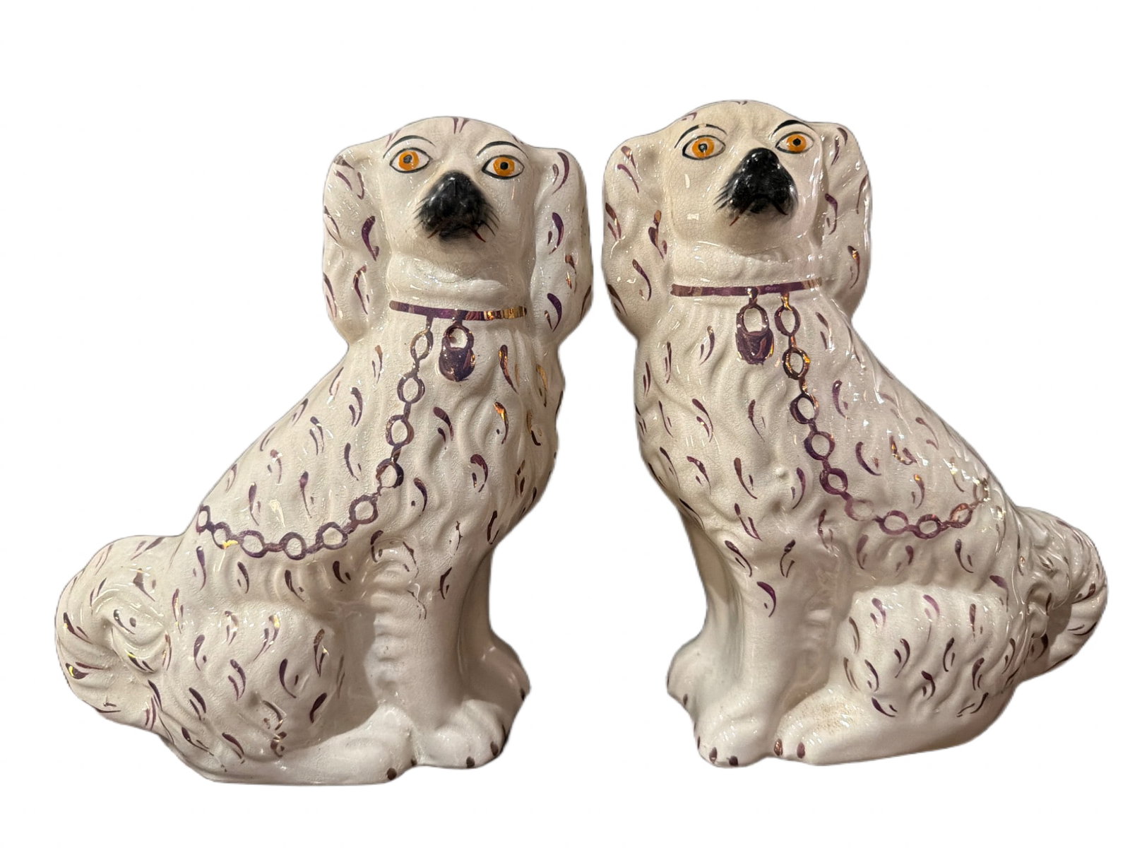 Ceramic Seated Spaniel Figurines with Chain Details (1 of 7)