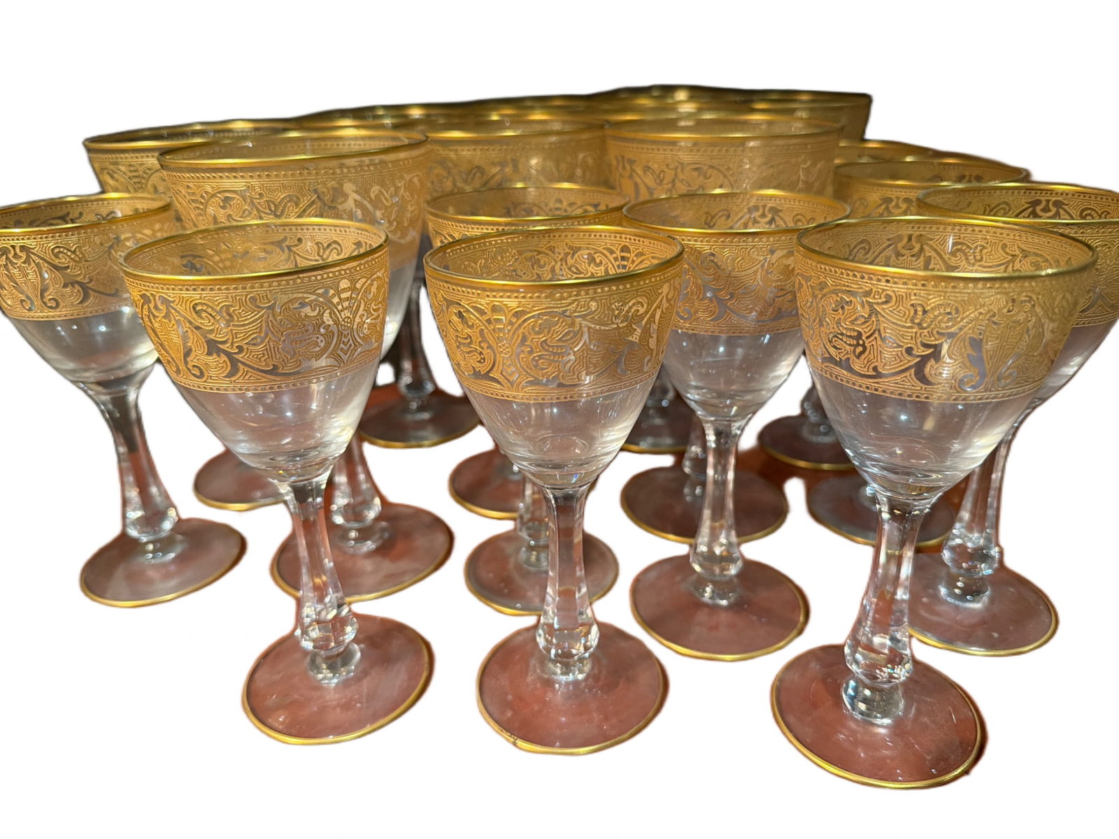 18 Gilded Etched Glass Stems with Decorative Gold Bands (1 of 6)