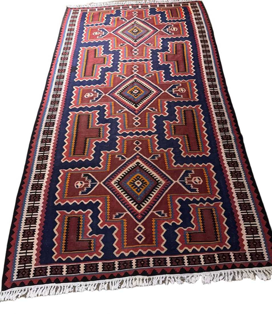 Kilim Handwoven Textile Area Rug with Geometric Patterns, 108? x 56? (1 of 7)