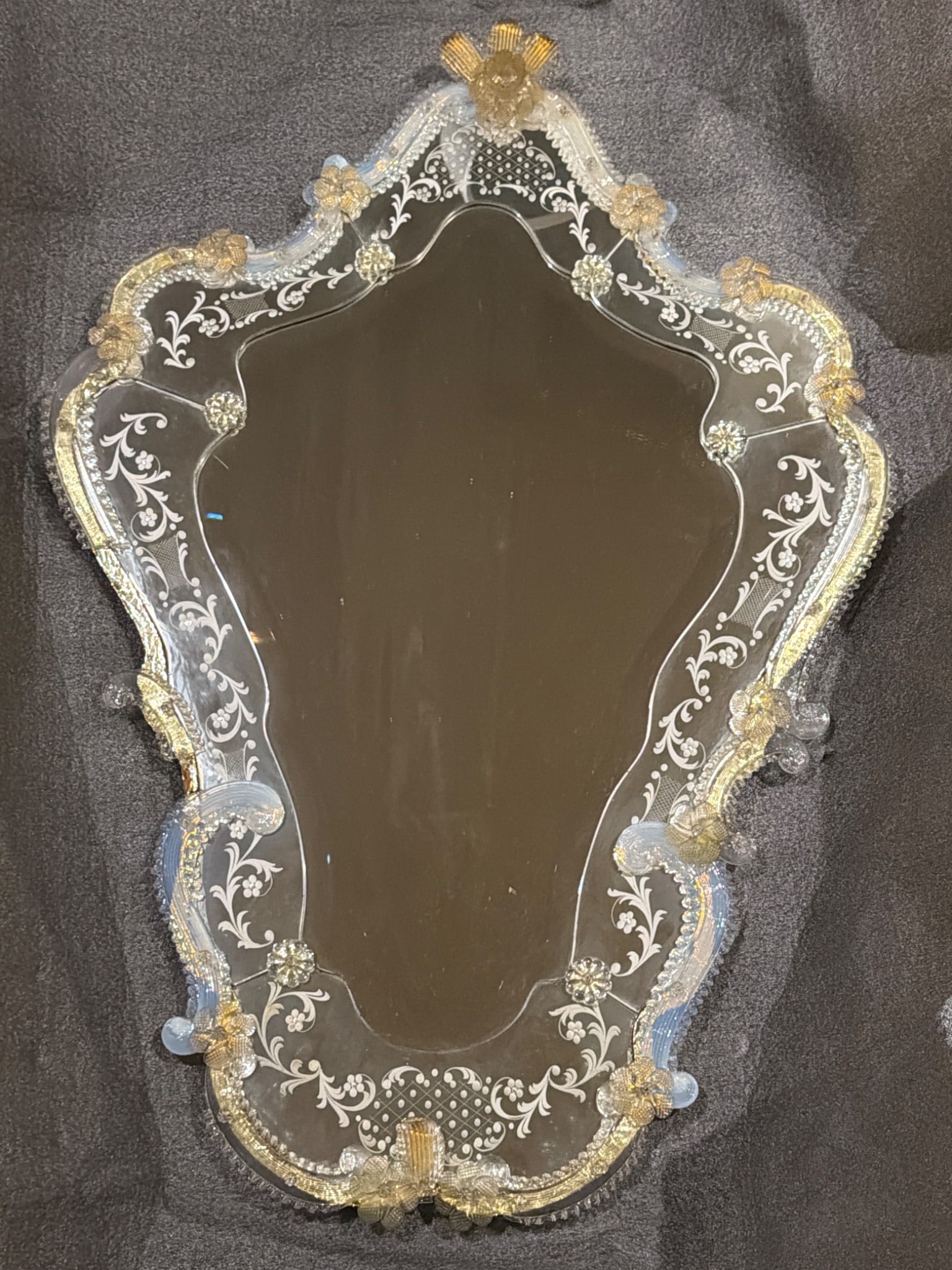 Venetian-Style Murano Glass Wall Mirror With Gold-Flecked Floral Accents (1 of 13)