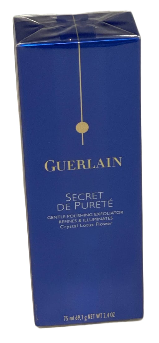 Guerlain Secret de Purete Gentle Polishing Exfoliator, 75mL: Guerlain Secret de Purete Gentle Polishing Exfoliator featuring crystal lotus flower. Net weight 75mL (2.4 oz). Item is sealed in original packaging with label from Bloomingdale's indicating return in