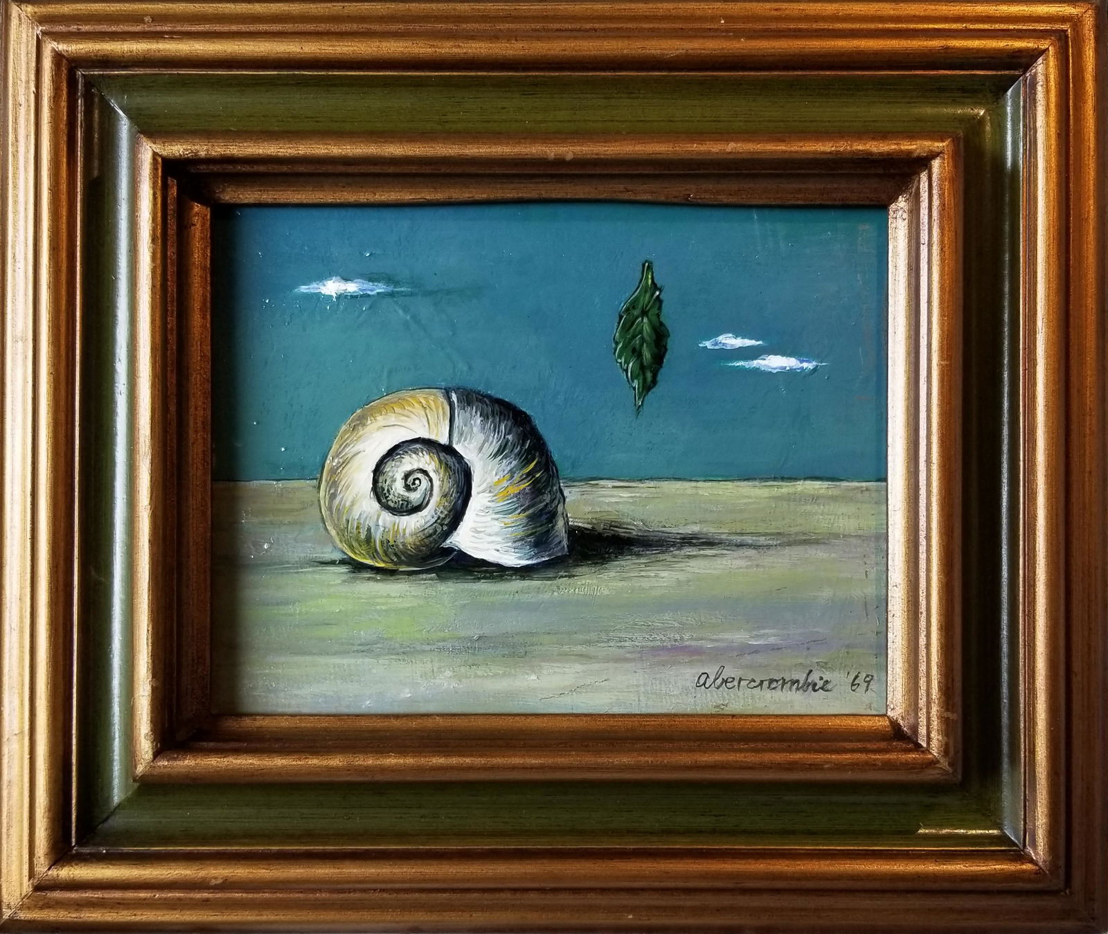 GERTRUDE ABERCROMBIE 1909-1977 OIL ON MASONITE: GERTRUDE ABERCROMBIE 1909-1977 OIL ON MASONITE. Signed and date 1969. Size of the painting 8.5in by 6.5in. With Frame size 14in by 12in. Provenance: private collection from New Jersey. Shipping cost i