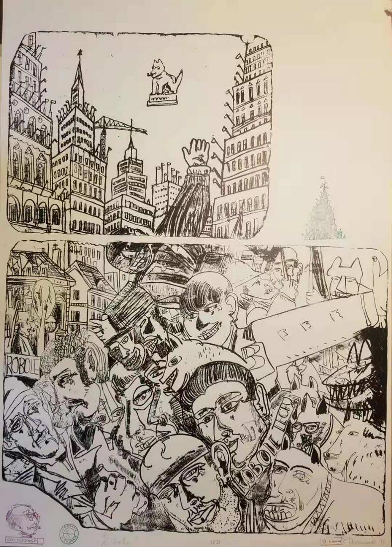 EDWARD DWURNIK 1943-2018 POLISH LITHOGRAPH ON PAPER (1 of 2)