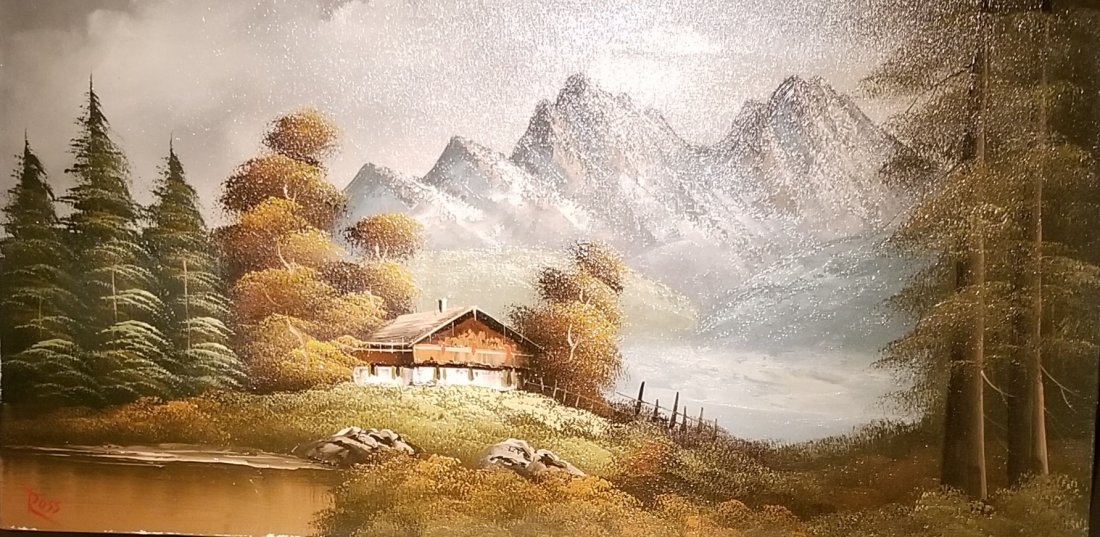 BOB ROSS OIL PAINTING OF LANDSCAPE ON CANVAS (1 of 5)