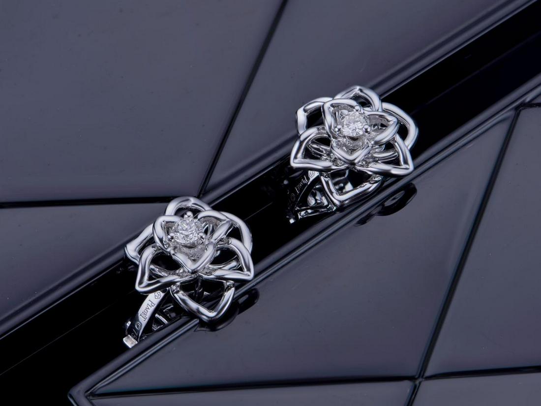 18K WHITE GOLD DIAMOND PIAGET ROSE EARRINGS (1 of 3)