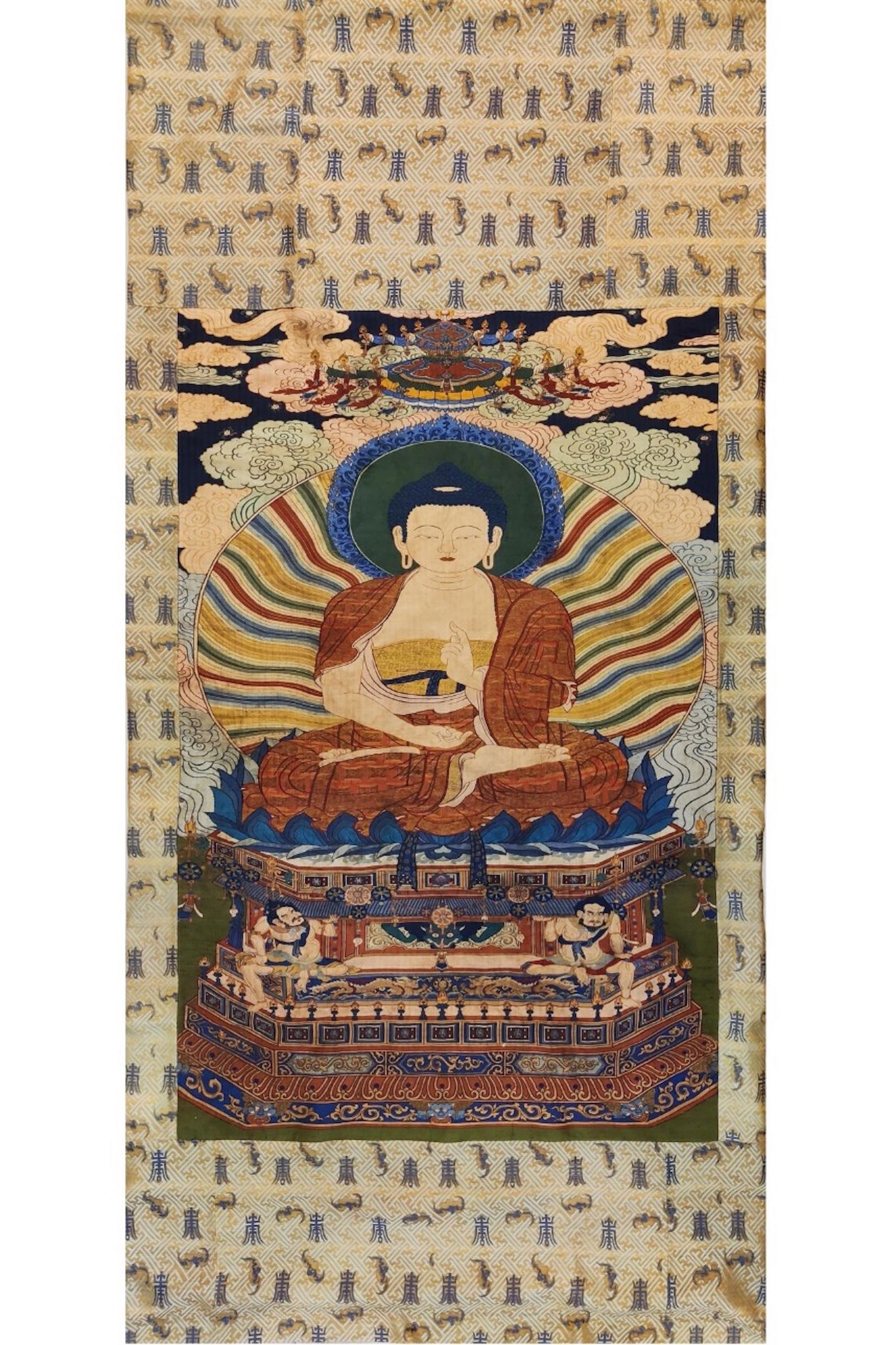 CHINESE KESI EMBROIDERY SEATED BUDDHA THANGKA (1 of 6)