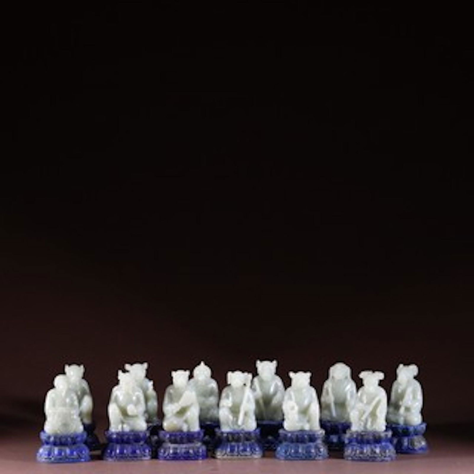 TWEELVE CHINESE CELADON JADE ZODIAC SIGNS ON LAPIS (1 of 9)