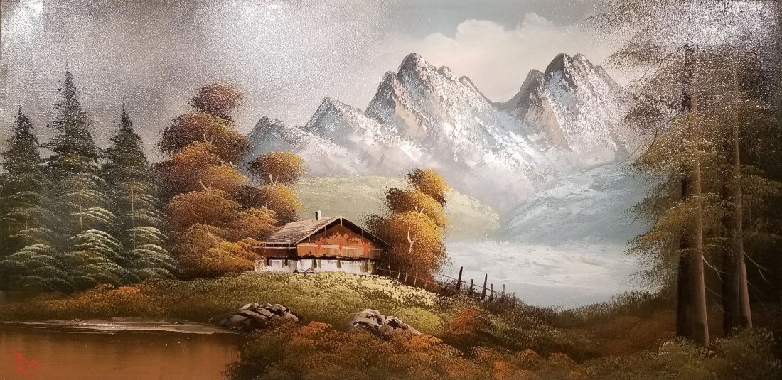 BOB ROSS OIL PAINTING OF LANDSCAPE ON CANVAS (1 of 8)