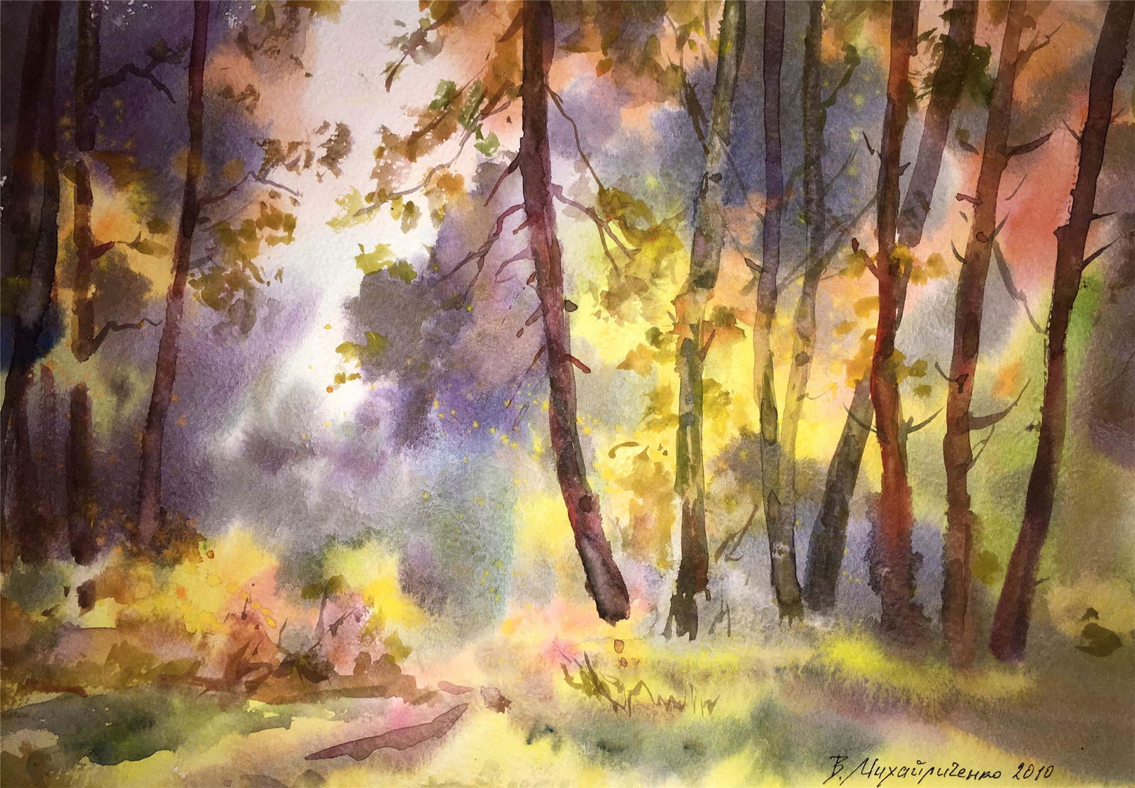 Autumn forest watercolor painting Viktor Mikhailichenko (1 of 7)