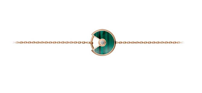 18K ROSE GOLD DIAMOND MALACHITE CARTIER BRACELET: 18K ROSE GOLD DIAMOND MALACHITE CARTIER BRACELET. L. 16cm plus 1cm . Weight 2.52 gram. Diamond weight 0.027ct/1P. Shipping cost for jewelry is free for US and international shipping.