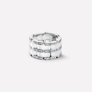 18K WHITE GOLD DIAMOND CERAMICS CHANNEL ULTRA RING: 18K WHITE GOLD DIAMOND CERAMICS CHANNEL ULTRA RING. Finger size 18. Weight 14 gram. Diamond 0.78ct/60p. Shipping cost for jewelry is free for US and international shipping.