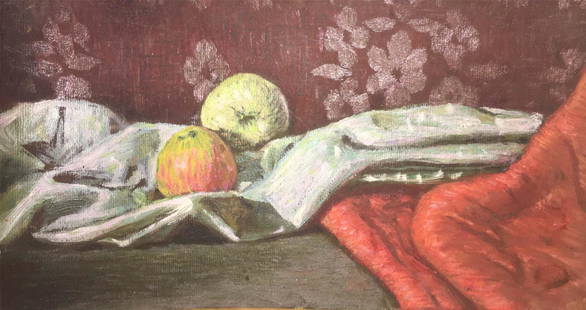 Still life with apples oil painting A. Horov: * TITLE: "Still life with apples" * ARTIST: A. Horov * SIZE: 22x44 cm/'8.66Ñ…17.32 inches' * MEDIUM: oil, cardboard * HAND PAINTED: Original painting from our collection * CERTIFICATE OF