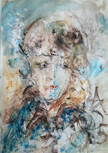 ANATOLY ZVEREV 1931-1986 FEMALE PORTRAIT WATERCOLOR ON THICK PAPER: ANATOLY ZVEREV 1931-1986 FEMALE PORTRAIT WATERCOLOR ON THICK PAPER. Anatoly Zverev Female portrait. Watercolor on thick paper. Image size 23in by 16.5in. ANATOLY ZVEREV (1931 - 1986) IS AN INGENIOUS