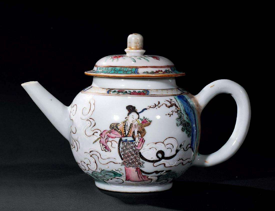CHINESE PORCELAIN FAMILLE ROSE BEAUTY IN GARDEN TEA POT (1 of 2)