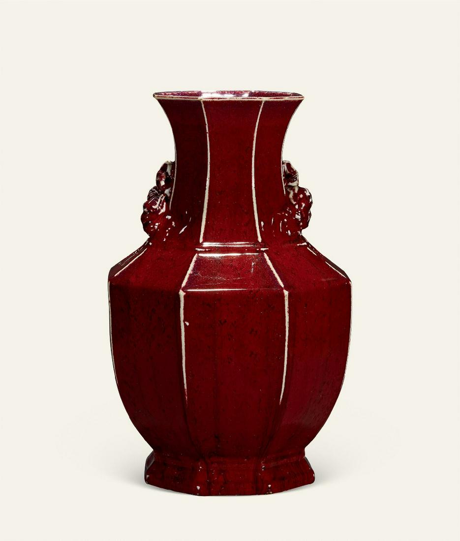 CHINESE PORCELAIN RED GLAZE HEXAGONAL VASE (1 of 1)