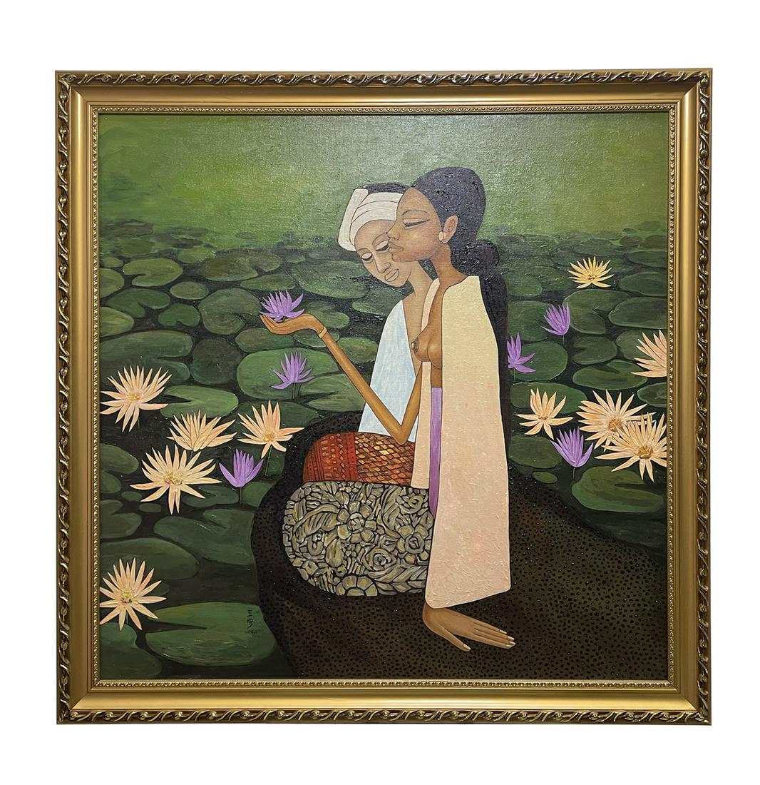 CHEONG SOO PIENG 1917-1983 SINGAPORE OIL PAINTING ON CANVAS BALI GIRLS (1 of 8)