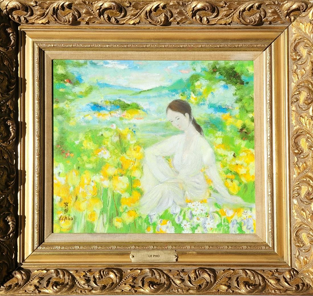 LE PHO 1907-2001 FRENCH VIETNAMESE OIL PAINTING ON CANVAS GIRL IN GARDEN (1 of 5)