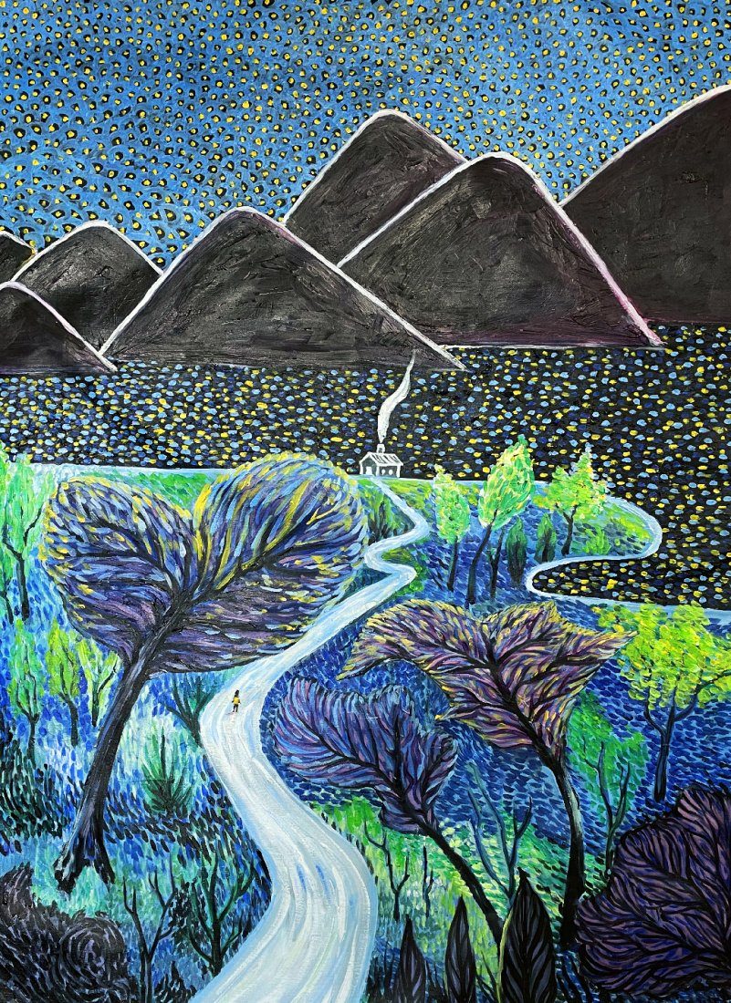 MATTHEW WONG 1984-2019 CANADIAN CHINESE OIL PAINTING ON CANVAS BLUE NIGHT (1 of 8)