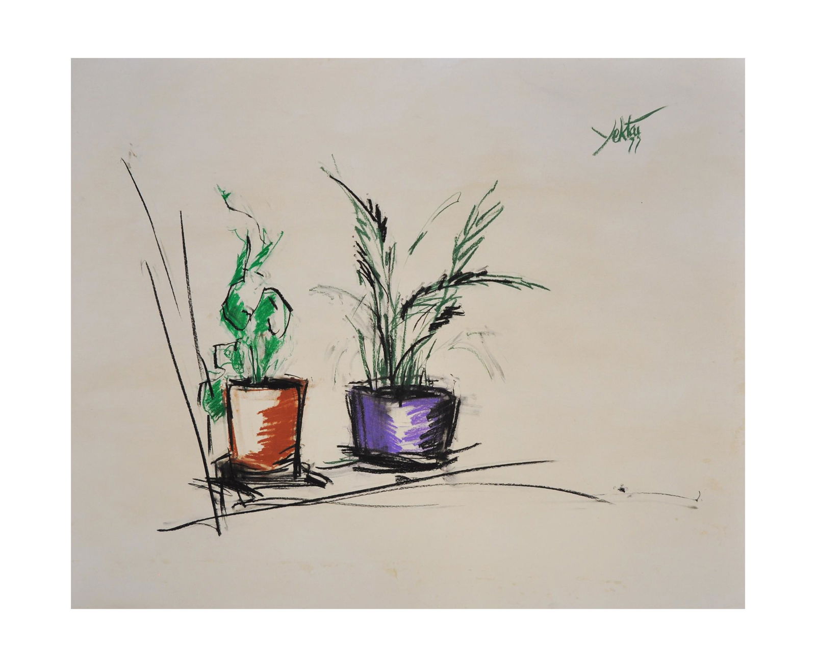 MANOUCHER YEKTAI 1921-2019 IRANIAN-AMERICAN PASTEL ON PAPER STILL LIFE OF FLOWER (1 of 1)