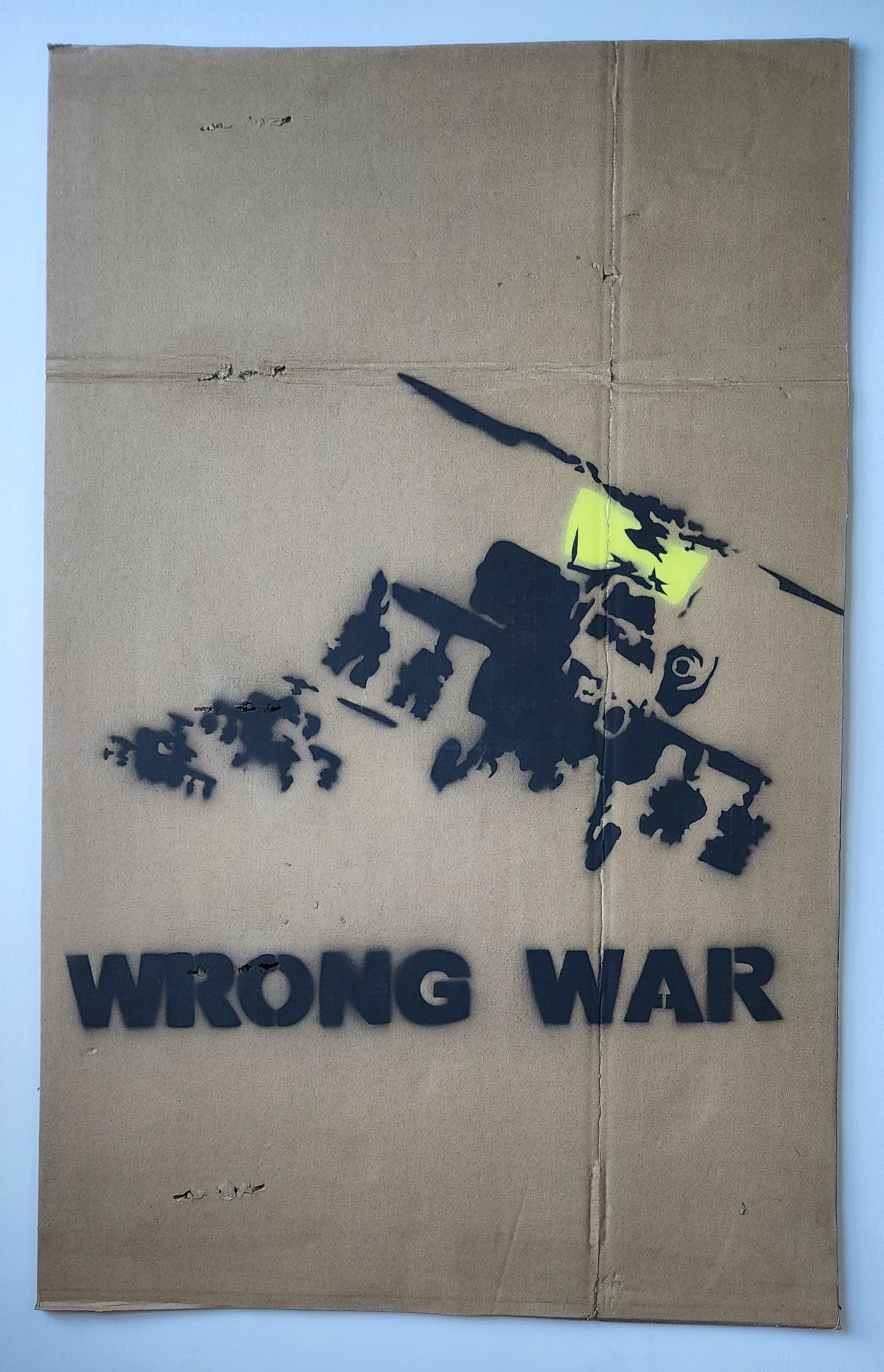 BANKSY B.1974 BRITISH STENCIL ON CARDBOARD WRONG WAR (1 of 3)