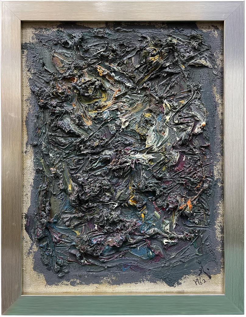 KAZUO SHIRAGA 1924-2008 JAPANESE OIL ON CANVAS ABSTRACT: KAZUO SHIRAGA 1924-2008 JAPANESE OIL ON CANVAS ABSTRACT. Image size 40cm by 30cm. Signed and dated 1962. Kazuo Shiraga (Japanese, 1924â€“2008) was a painter and performance artist born in Amagasa