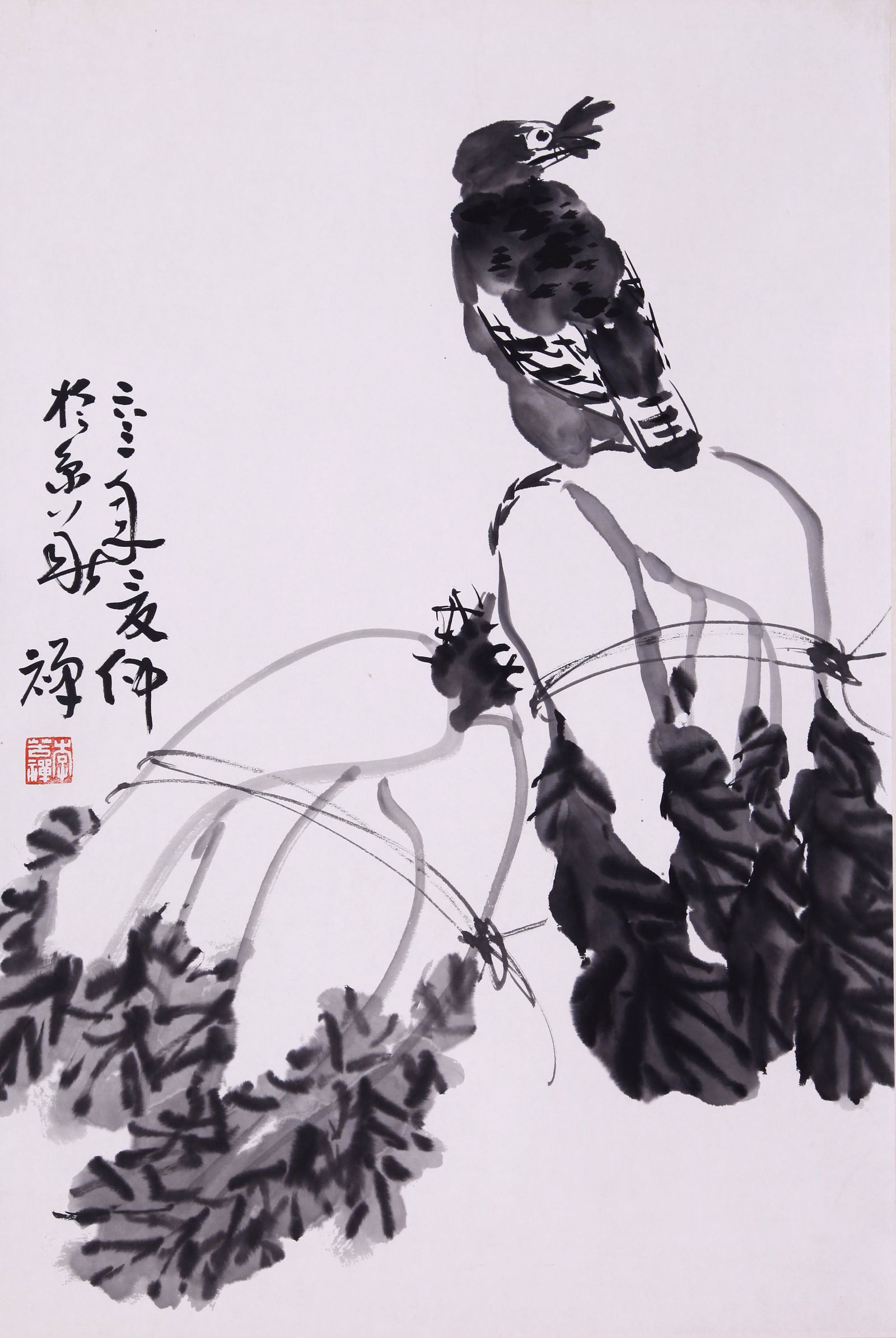 CHINESE SCROLL PAINTING OF BIRD AND CABBAGE SIGNED BY LI KUCHAN (1 of 6)
