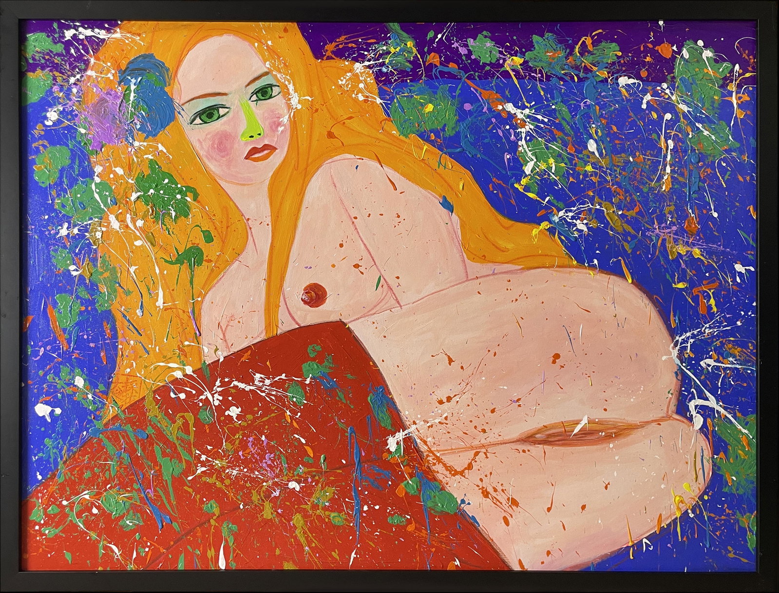 WALASSE TING 1929-2010 AMERICAN-CHINESE NUDE OIL PAINTING ON CANVAS: WALASSE TING 1929-2010 AMERICAN-CHINESE NUDE OIL PAINTING ON CANVAS. Image size 110cm by 80cm. Walasse Ting was an American-Chinese artist known for his fluorescent colored paintings of cats, erotic n