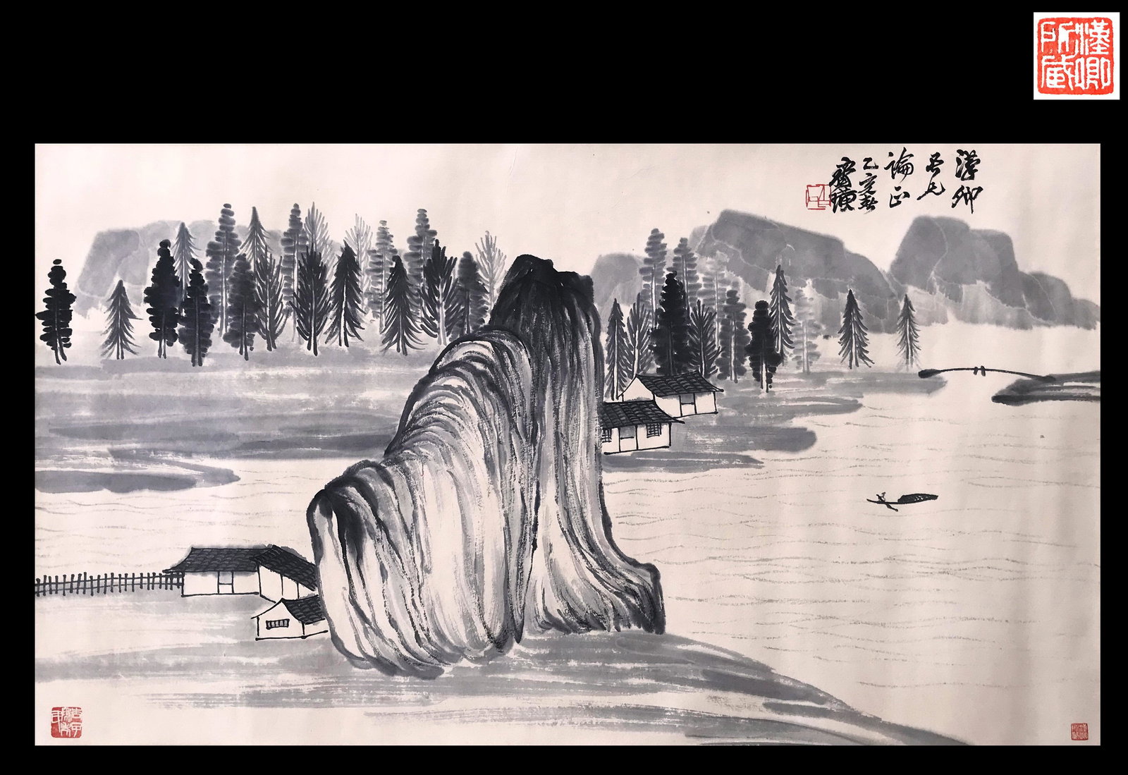 FROM COLLECTION OF ZHANG XUELIANG CHINESE SCROLL PAINTING OF LAKEVIEWS SIGNED BY QI BAISHI: FROM COLLECTION OF ZHANG XUELIANG CHINESE SCROLL PAINTING OF LAKEVIEWS SIGNED BY QI BAISHI. Image only size 97 cm by 55 cm. Shipping cost $30 to US 48 states and $100 for oversea International deliver