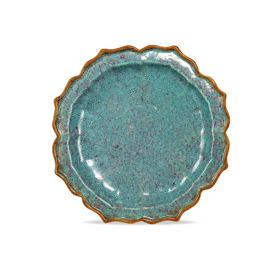 CHINESE PORCELAIN OF ROBIN EGG GLAZE FLOWER SHAPED PLATE QING DYNASTY (1 of 1)