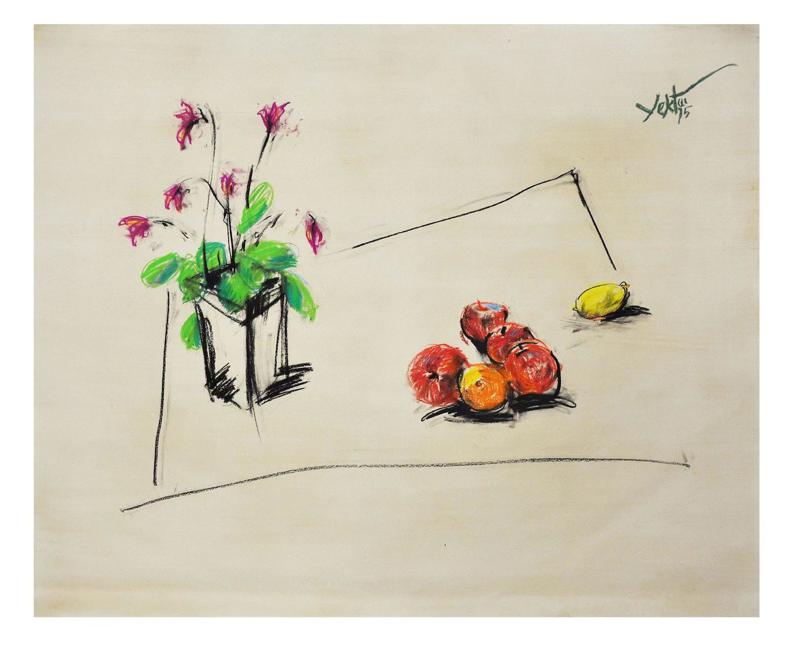 MANOUCHER YEKTAI 1921-2019 IRANIAN-AMERICAN PASTEL ON PAPER STILL LIFE OF FLOWER (1 of 1)