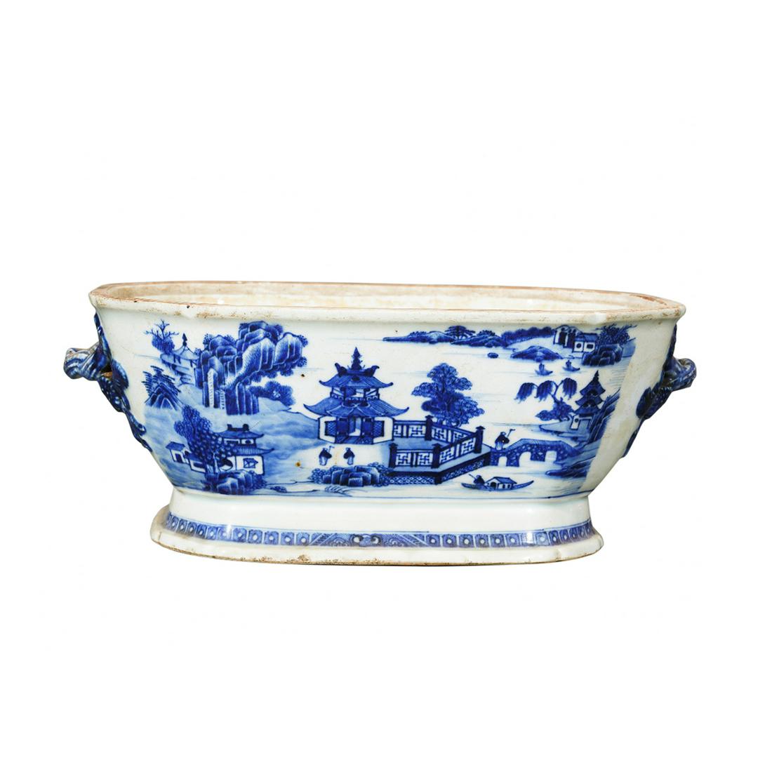 CHINESE PORCELAIN BLUE AND WHITE MOUNTAIN VIEWS SQUARE BASIN (1 of 1)