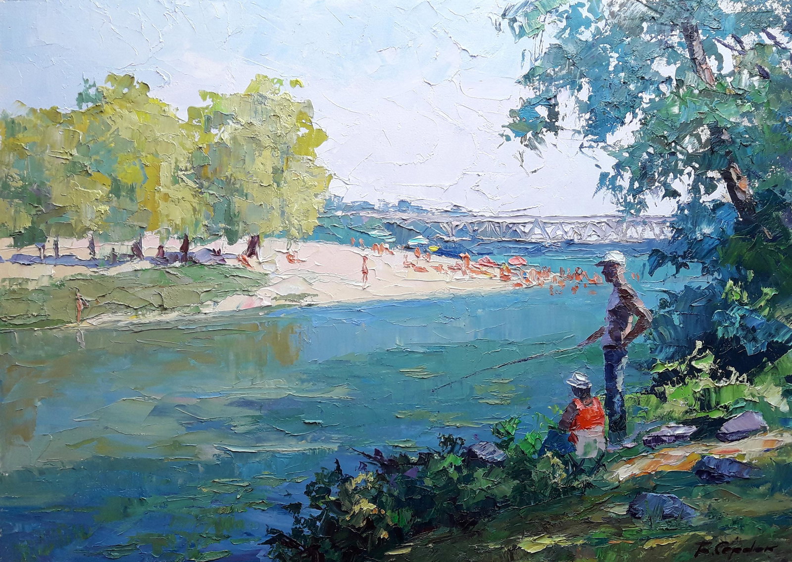 Oil painting on canvas landscape: * TITLE: "Summer vacation"* ARTISTS: Serdyuk Boris Petrovich* SIZE: 50.5x70 cm/'19.68Ñ…27.55 inches'* MEDIUM: oil, canvas* HAND PAINTED: Original painting from our collection* CERTIFICATE OF AUTHEN
