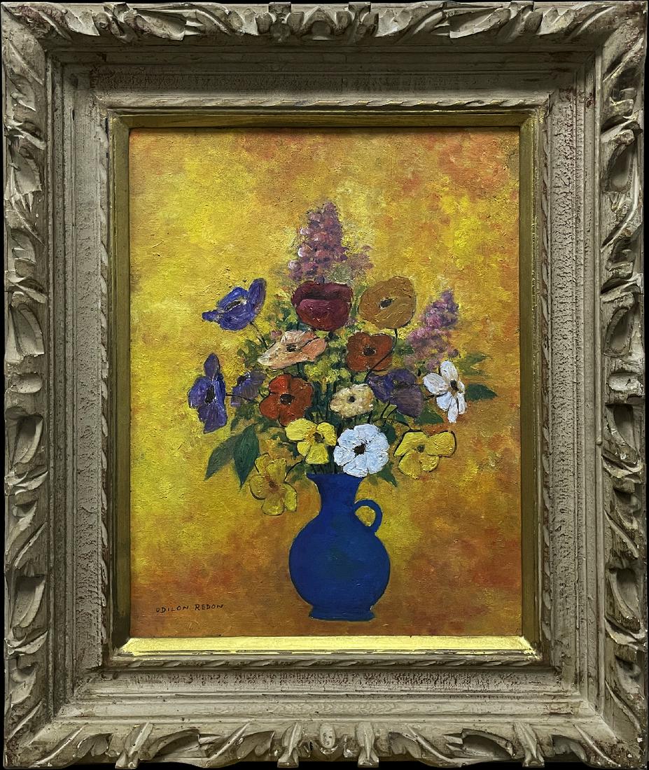 ODILON REDON 1840-1916 FRENCH OIL PAINTING ON CANVAS STILL LIFE: ODILON REDON 1840-1916 FRENCH OIL PAINTING ON CANVAS STILL LIFE. Canvas size 40.5cm by 31.5cm. Odilon Redon (1840-1916) was a French Symbolist artist known for his distinctive style that merged the na