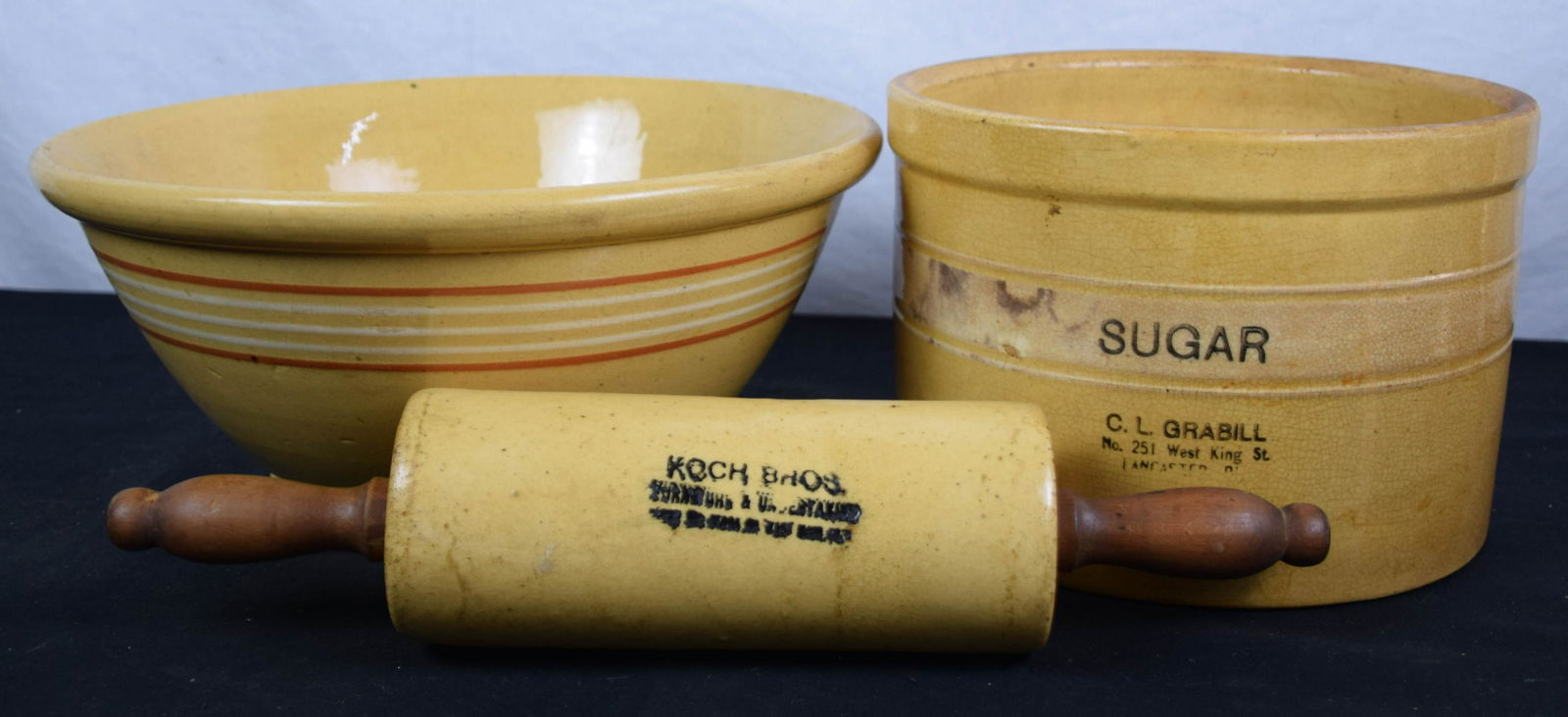 Yellowware Bowl, Rolling Pin & Crock (1 of 4)