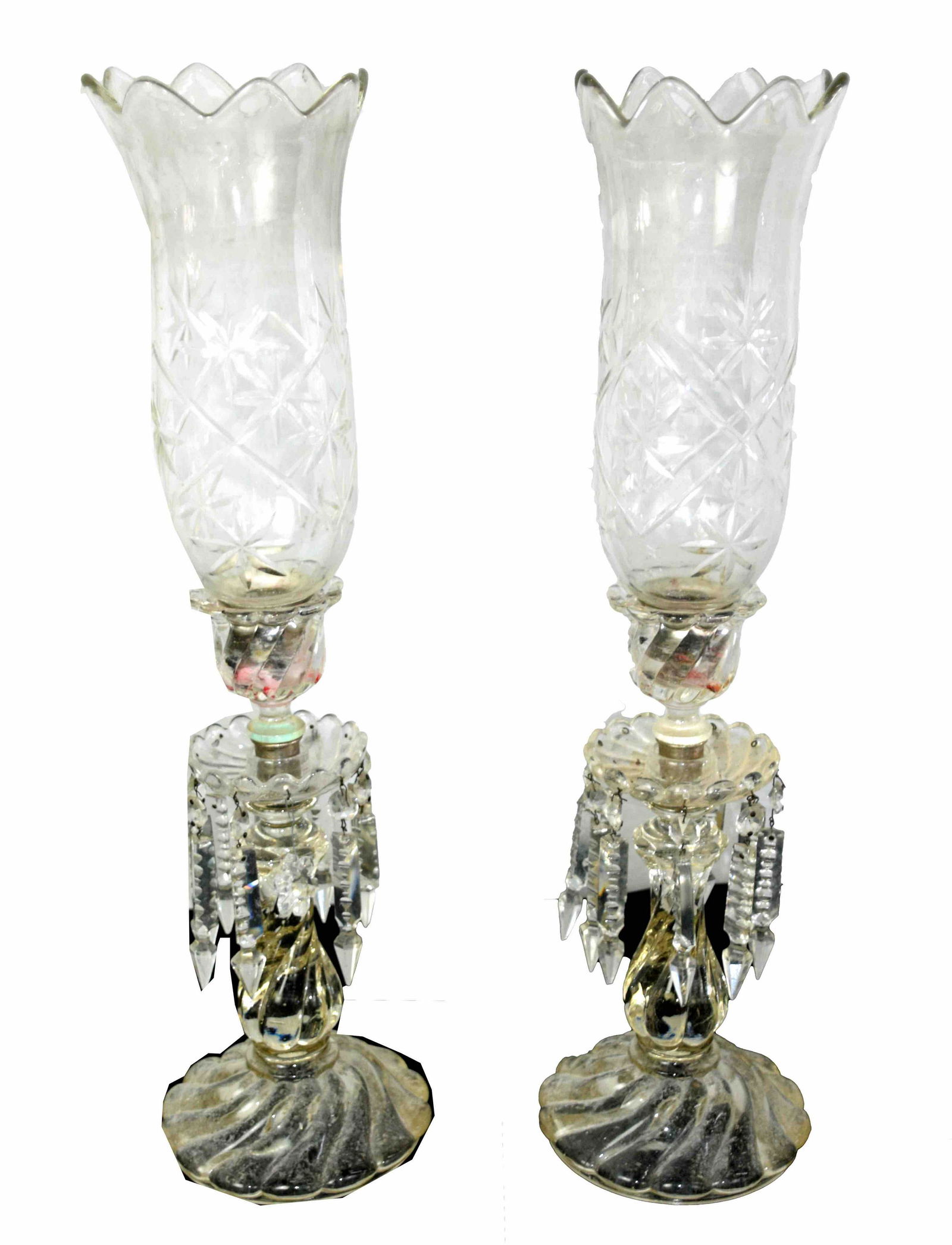 Pair of Glass Hurricane Lamps (1 of 3)