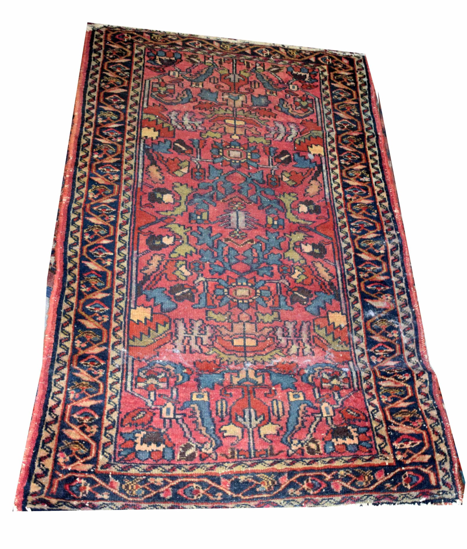 Oriental Scatter rug: Oriental scatter rug with complex design including medallions with a red field. Dimensions: 4' X 5 '