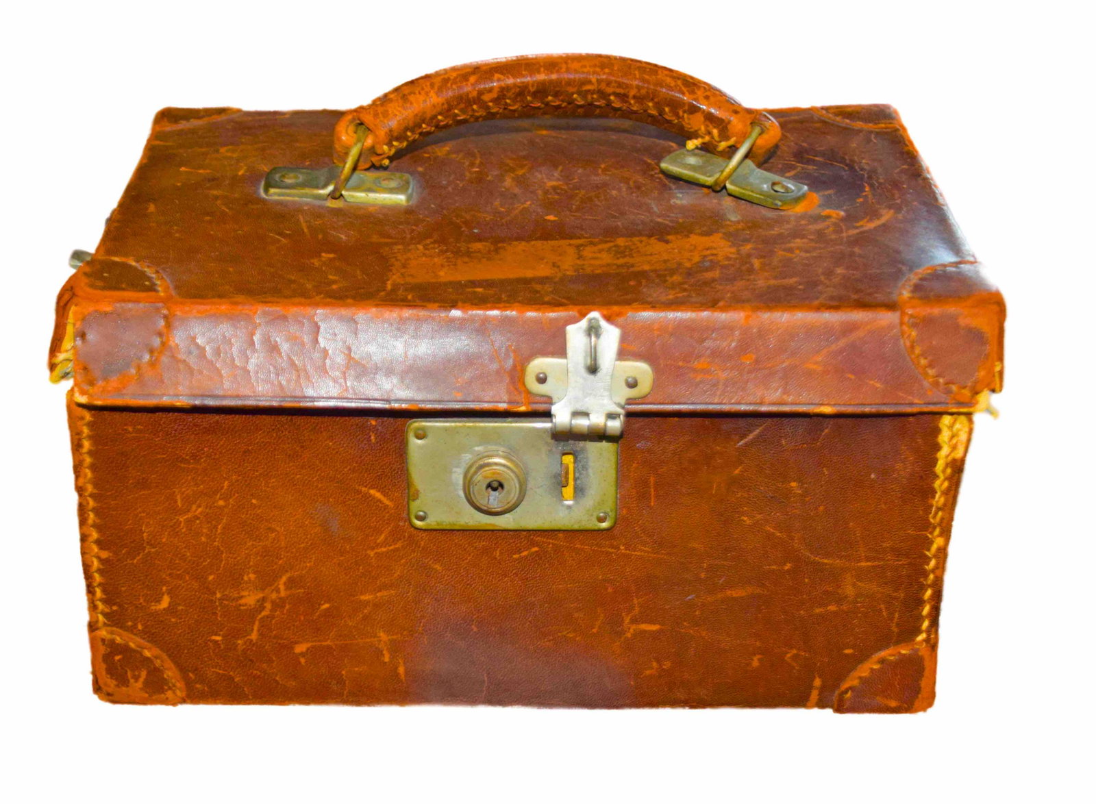 Mahjong Set: Good Mahjong set in leather case with 4 trays of the Mahjong game pieces with Asian watercolor inside on lid. Dimensions: 9" Length x 5.5" Height x 6.5" Depth