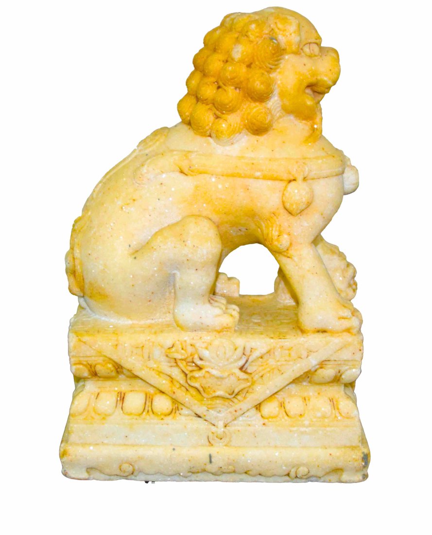 Foo Dog: Chinese alabaster and marble seated Foo Dog. Dimensions:11.5" Height