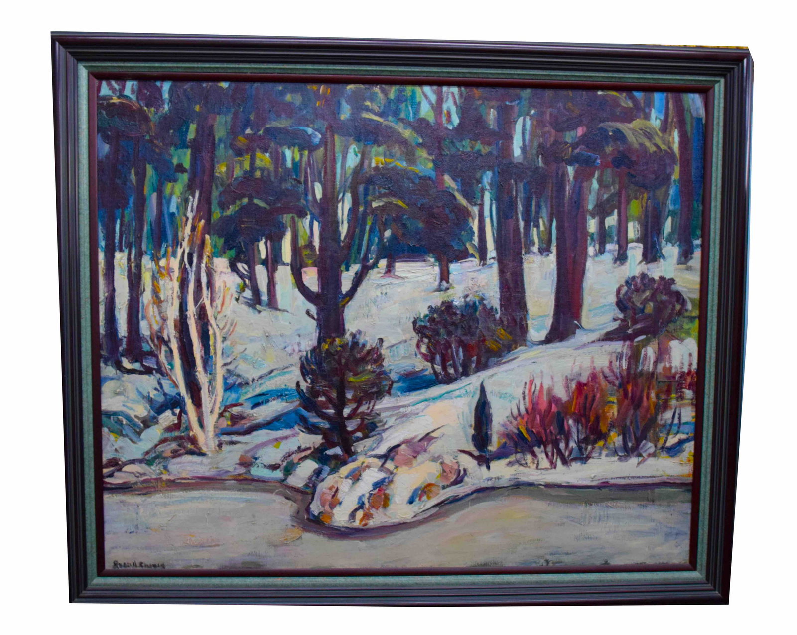 Winter Landscape Painting by Russell Cheney: Oil painting on board signed by Russell Cheney of a winter landscape Dimensions: 28" x 35"
