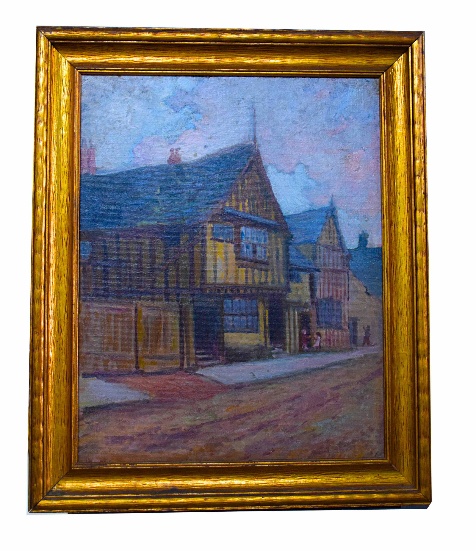 Russell Cheney: Oil painting on Masonite of buildings in England, Unsigned. Dimensions: 18" x 14"