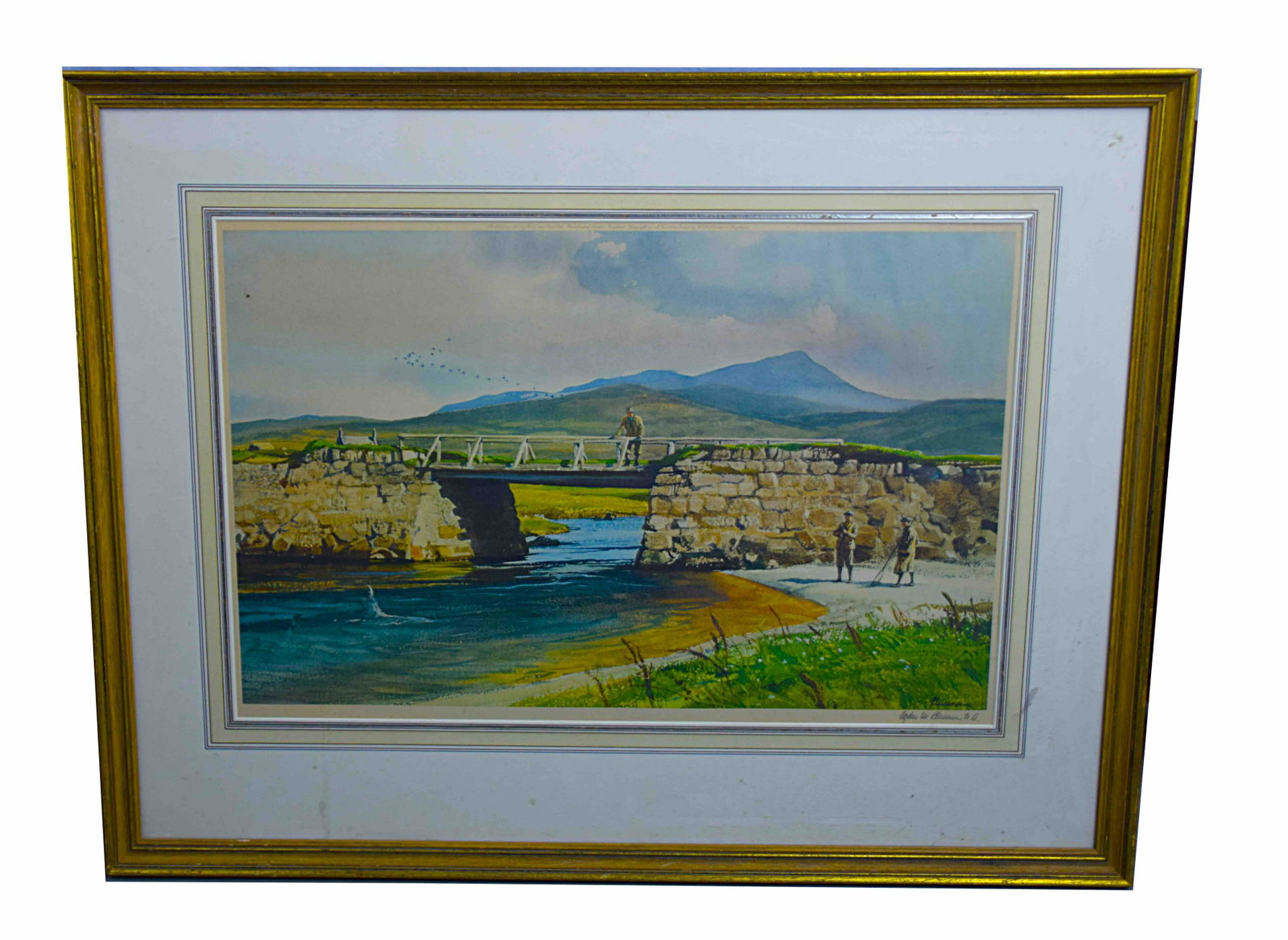 Odgen Pleissner Lithograph: Lithograph of a Scottish bridge. Pencil signed 18" x 24" . Ackworth, NH Estate`