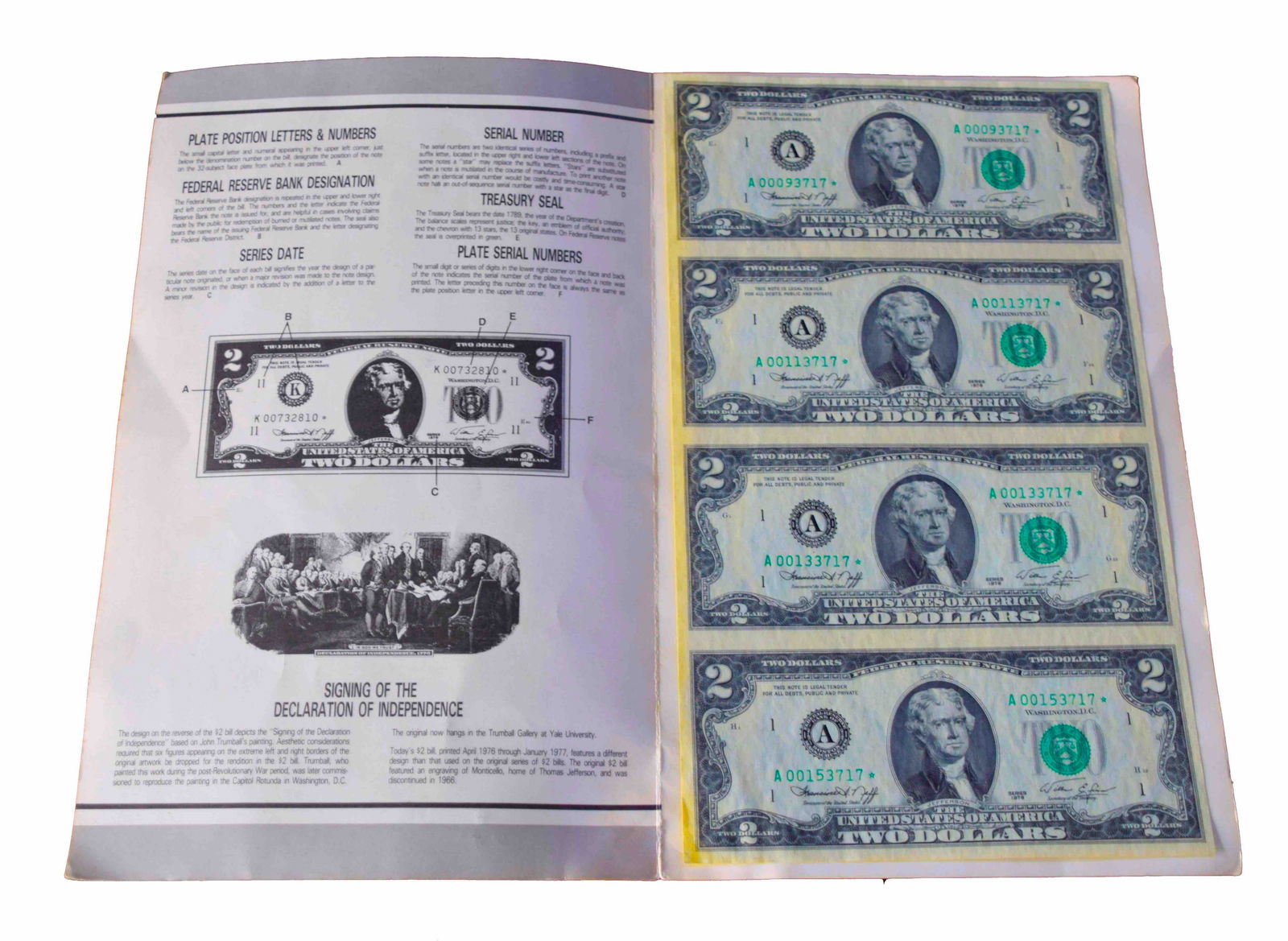 $2 Dollar Sheet: A collector edition of 4 US 2 dollar bills, 1976 series